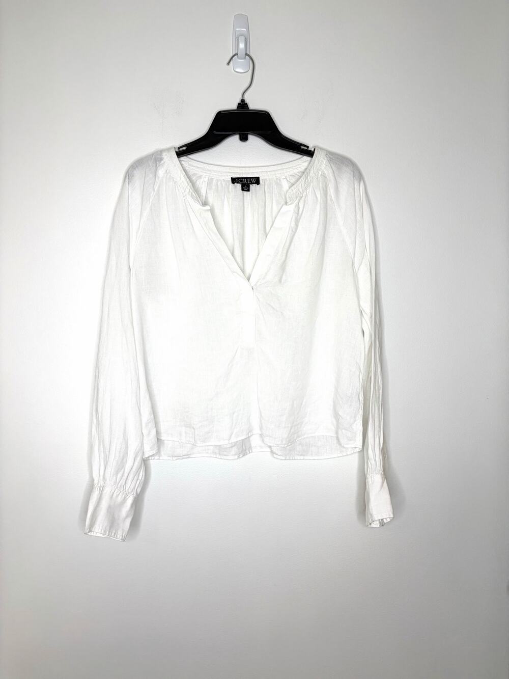 J. Crew Women's Cabana 100% Linen Top Sz S Split Neck Long Sleeve C1542 - Picture 1 of 9